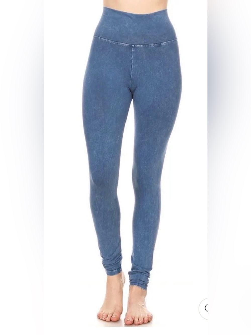 T-Party Fold Over Mineral Wash Leggings Denim Blue High Rise Yoga Pants Large
